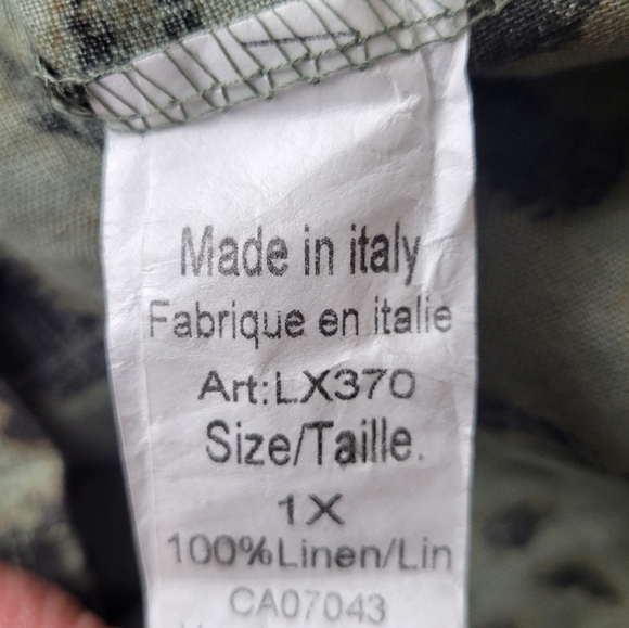 Lungo L'Arno Linen Animal Print Sleeveless Top Ruffle Green 1X NEW - Picture 6 of 9